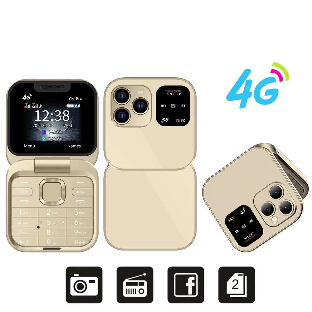 SERVO i16 PRO 4G LTE Mini teléfono móvil con tapa Dual SIM llamada en espera grabación velocidad Dial Radio FM pantalla de 1,77 "teléfonos móviles plegables
