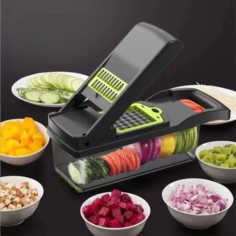 Cortador y rebanador multifuncional de verduras con caja de almacenamiento