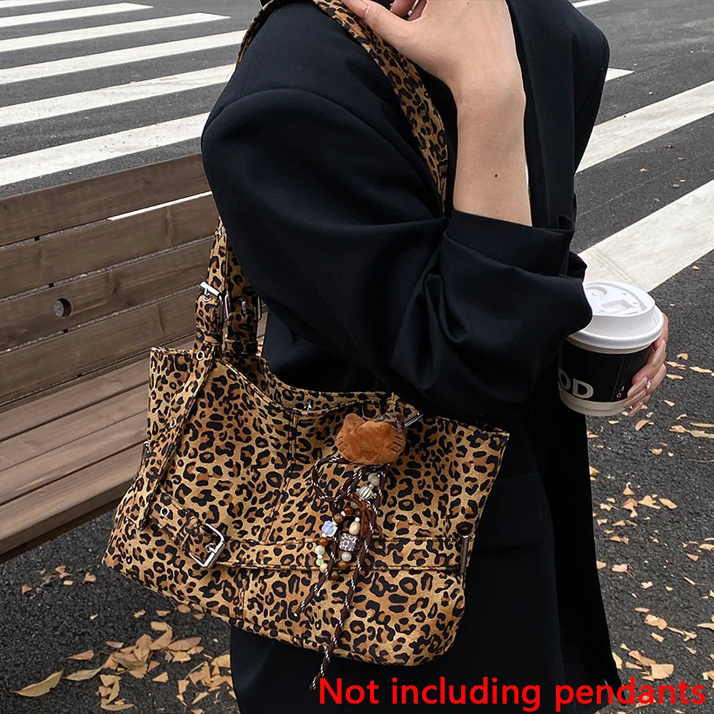 Bolso de Hombro Grande con Estampado Leopardo para Mujer