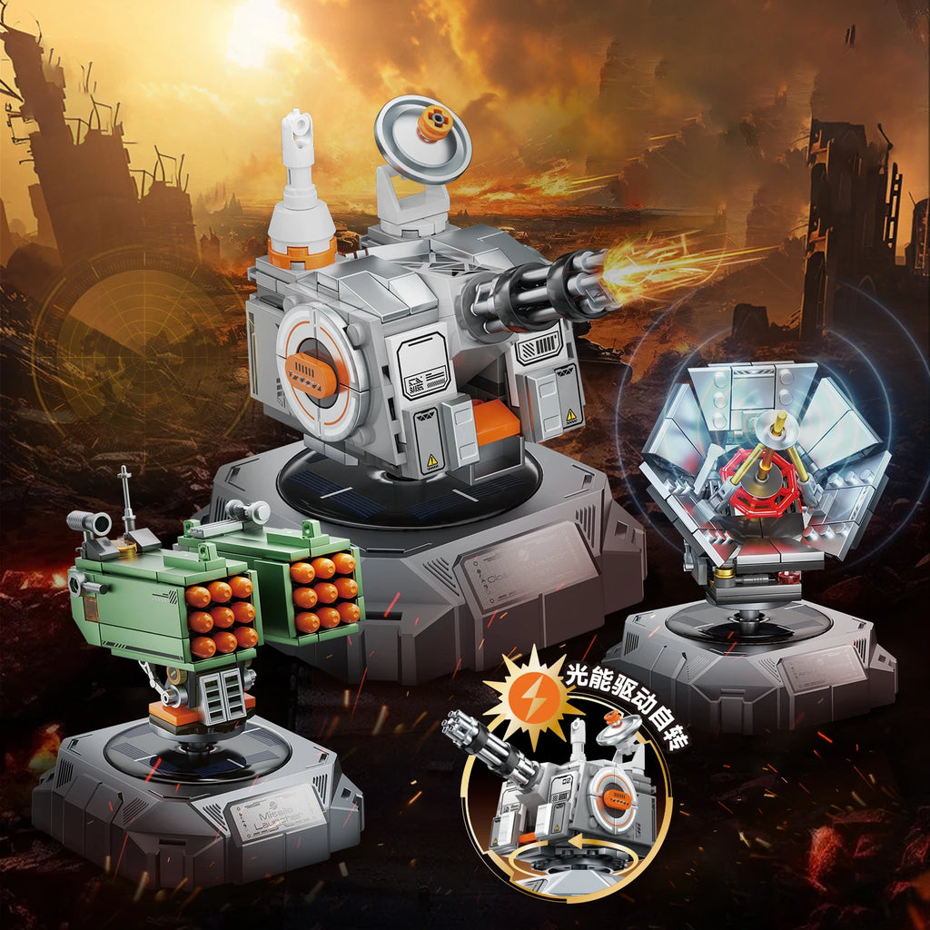 Juego de bloques de construcción militares con energía solar JAKI, adorno de escritorio, juguete educativo para ensamblar modelos, regalo de cumpleaños para niños