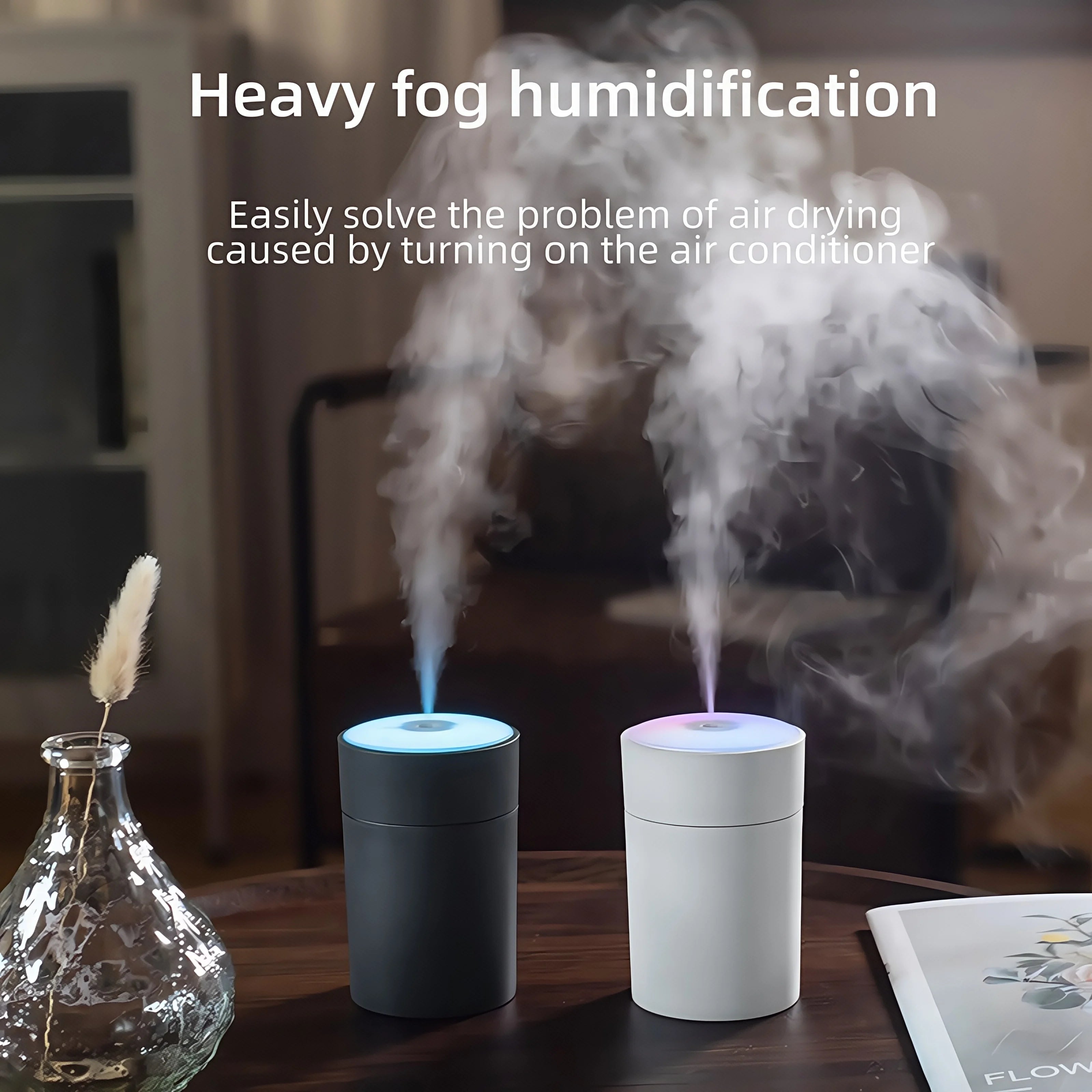 Humidificador ultrasónico USB 200ml con luz LED y difusor de aromas para auto y hogar