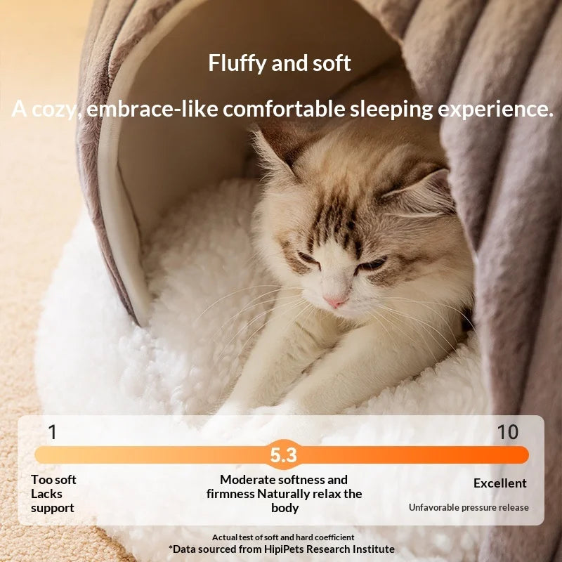 Cama para Gatos de Felpa Semicerrada con Capucha - Cálida y Lavable