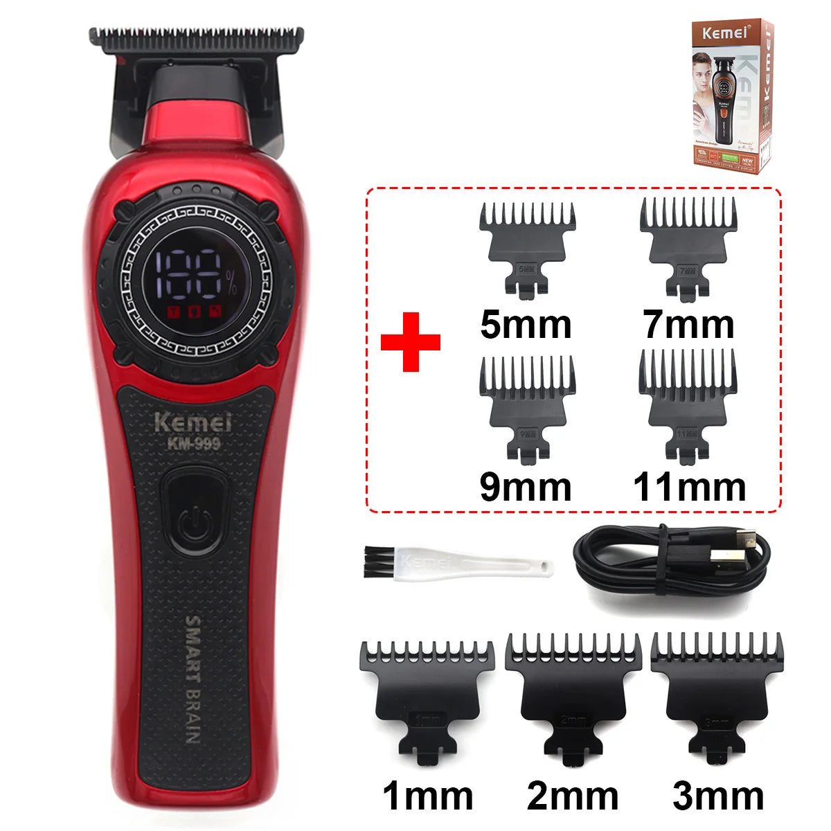 Máquina de Cortar Cabello Eléctrica KM999 con Pantalla Digital, Cortadora Inalámbrica