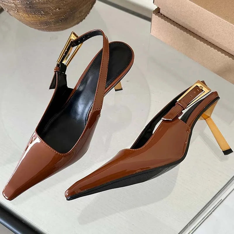 Zapatos de Tacón Alto y Fino para Mujer con Hebilla y Punta Estrecha