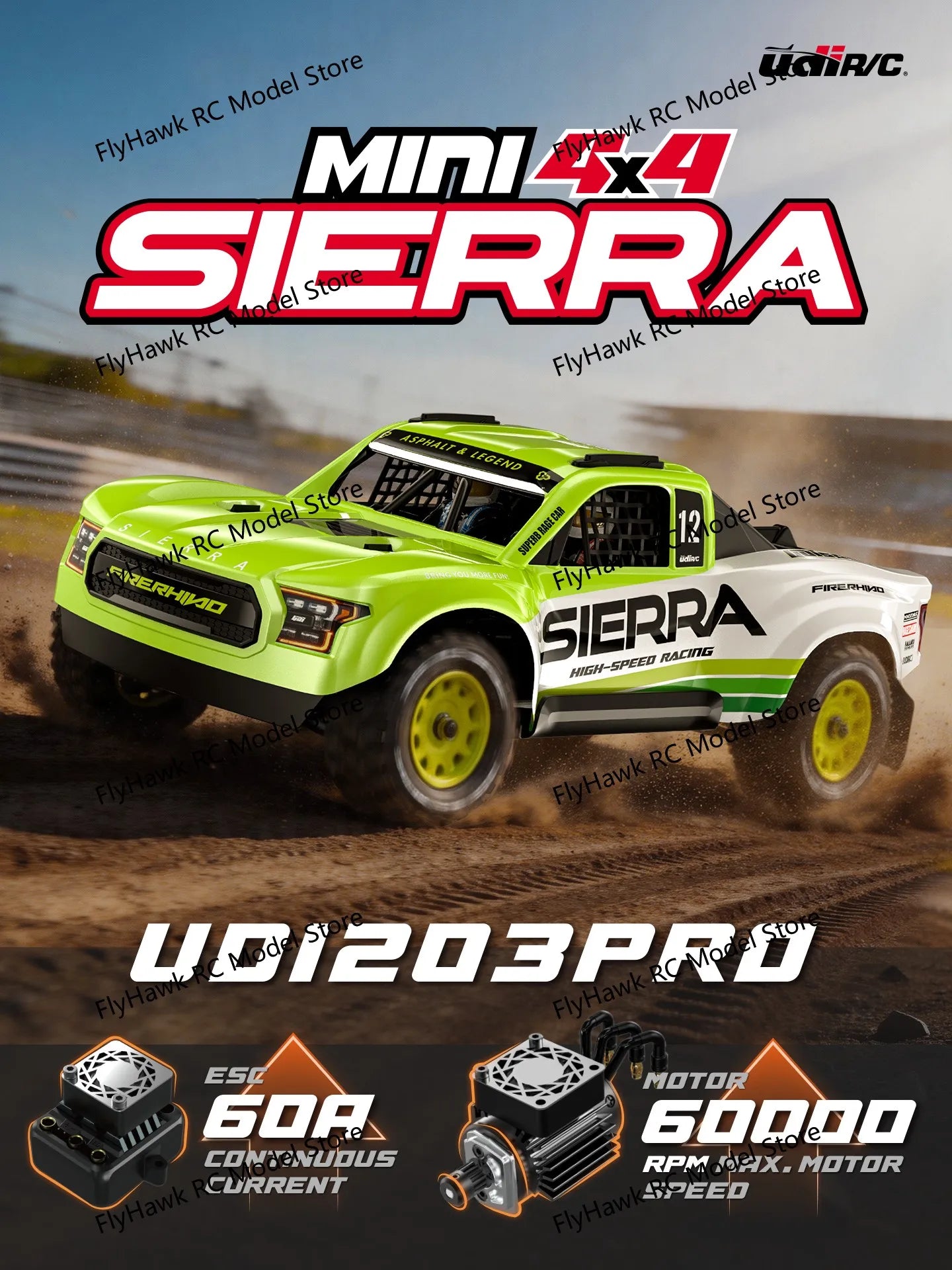 UDIRC Coche de Carreras Todoterreno de Alta Velocidad a Escala 1/12 SIERRA UD1203PRO 4WD, Buggy RC sin Escobillas para Desierto, Modelo de Hobby con Control Remoto para Adultos