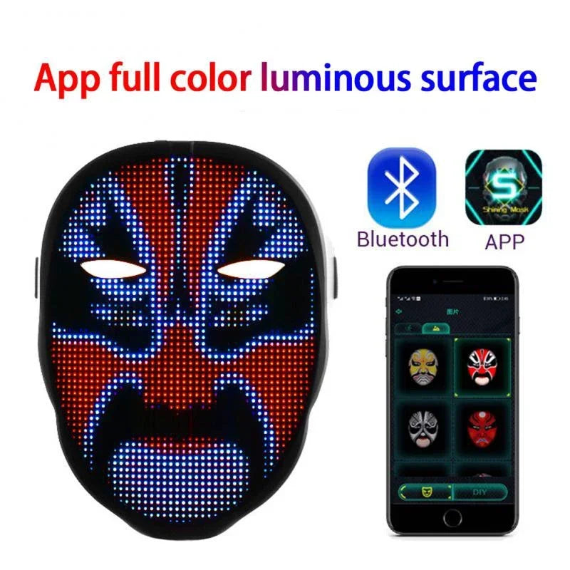 Nueva máscara de aplicación LED, máscaras faciales con Control por aplicación Bluetooth, máscara inteligente que puede cambiar fotos dinámicas de carnaval, máscaras faciales LED para Halloween