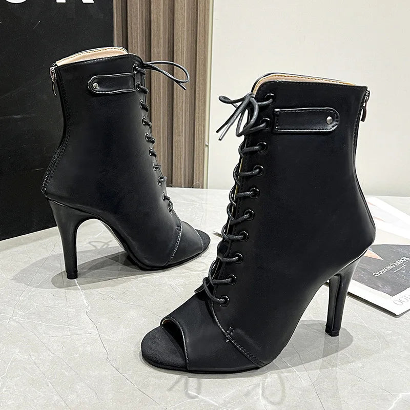 Sandalias de Tacón Alto para Mujer con Cordones y Punta Abierta