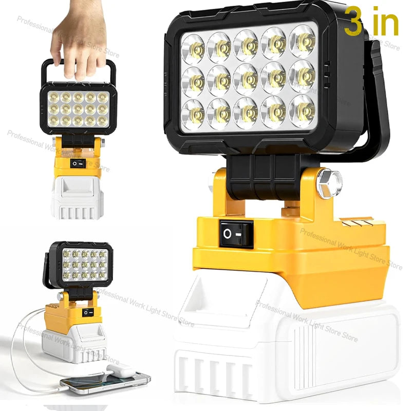 Lámpara de Trabajo LED 60W para Batería DeWalt 20V con carga USB