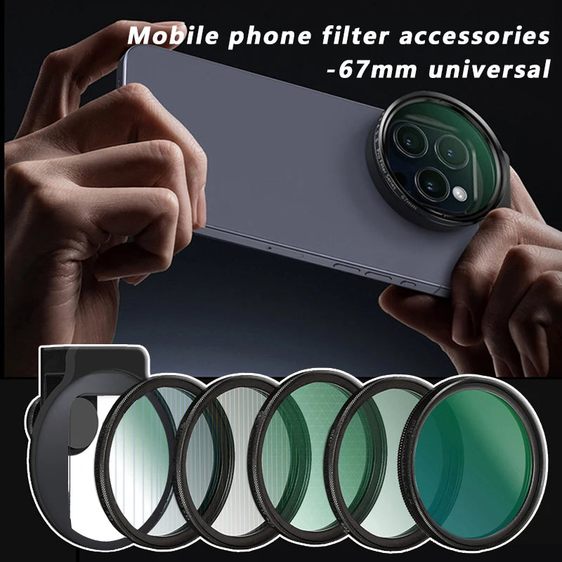 Kit de Lentes y Filtros para Teléfono con Clip Universal 67mm