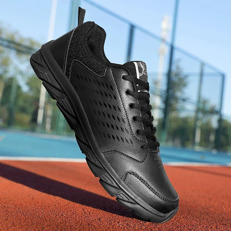 YRZL zapatos deportivos de cuero Artificial negro para hombres, zapatos casuales de alta calidad, impermeables, antideslizantes, cómodos para exteriores