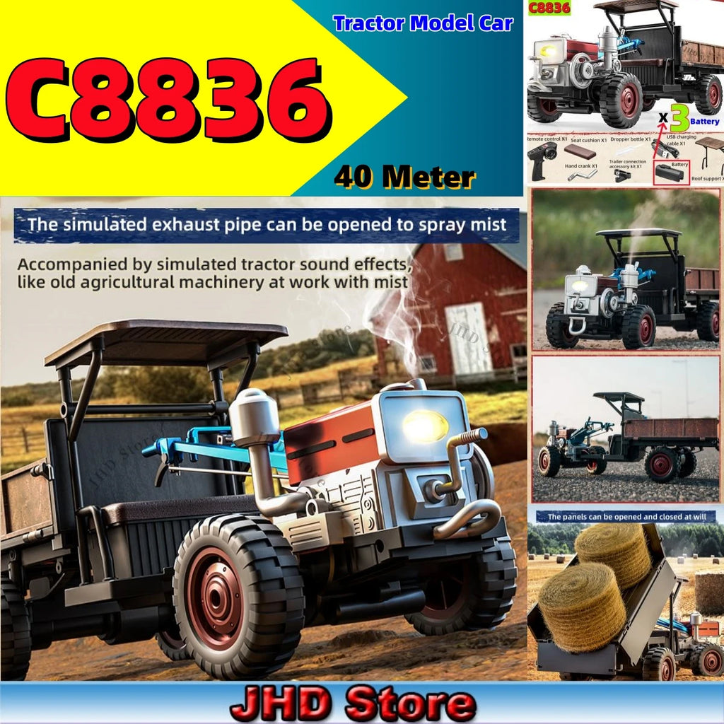 Tractor RC 4WD a Escala 1:18 con Sonidos y Luces, Control 2.4G