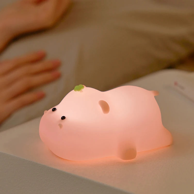 Luz nocturna de hipopótamo rosa para niños, Linda luz nocturna de silicona, carga USB, lámpara de sincronización táctil, decoración de escritorio, regalo