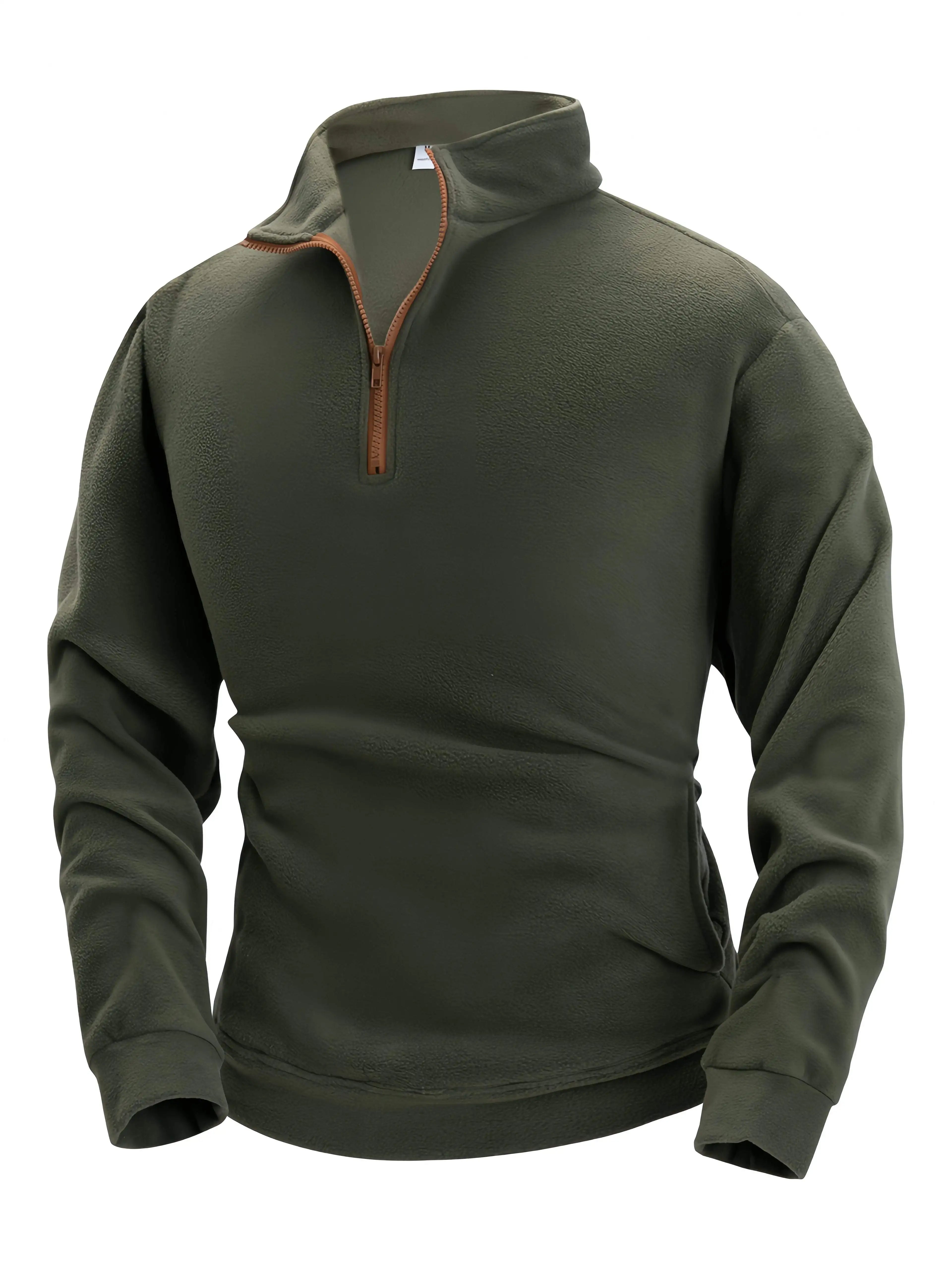 Suéter de forro polar grueso de calidad para hombre, con cuello con cremallera y manga larga, ropa deportiva para hombre, chaqueta softshell para hombre