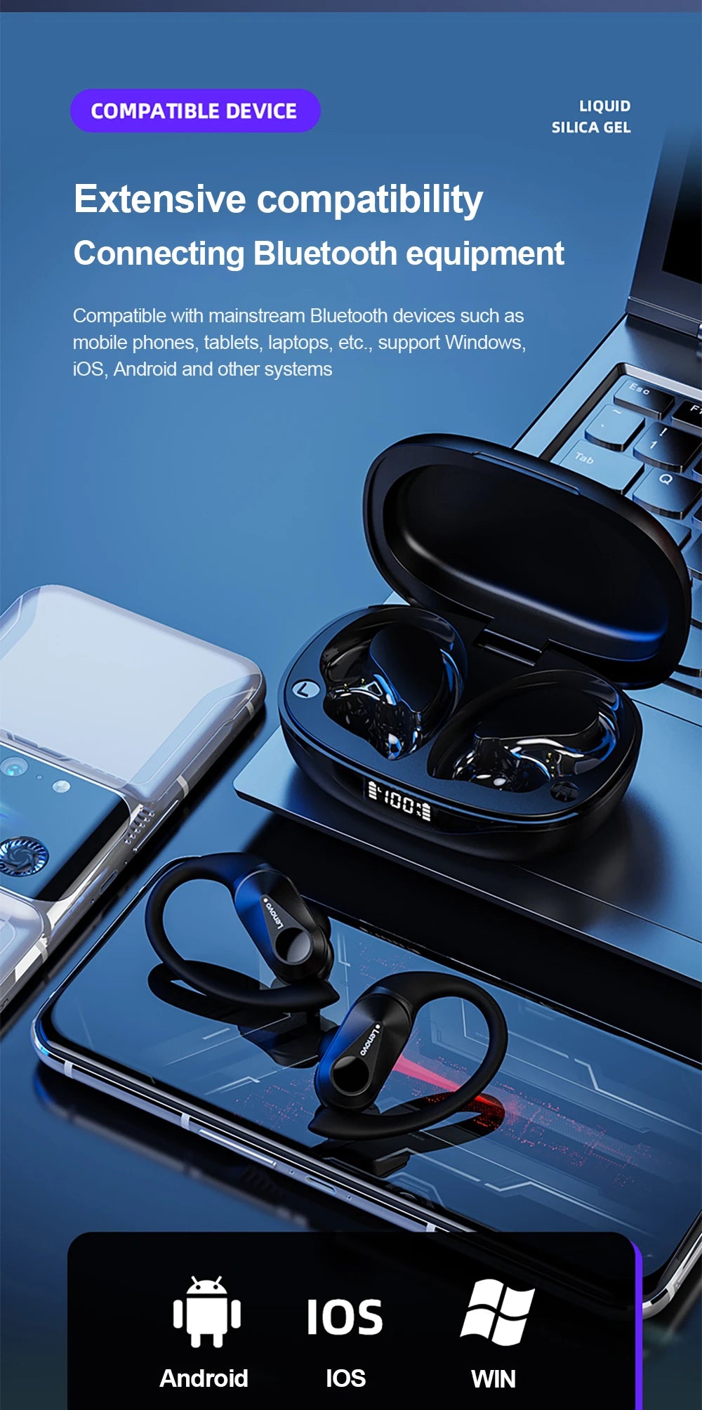 Auriculares Bluetooth TWS Lenovo LP75 Deportivos con Gancho y Micrófono