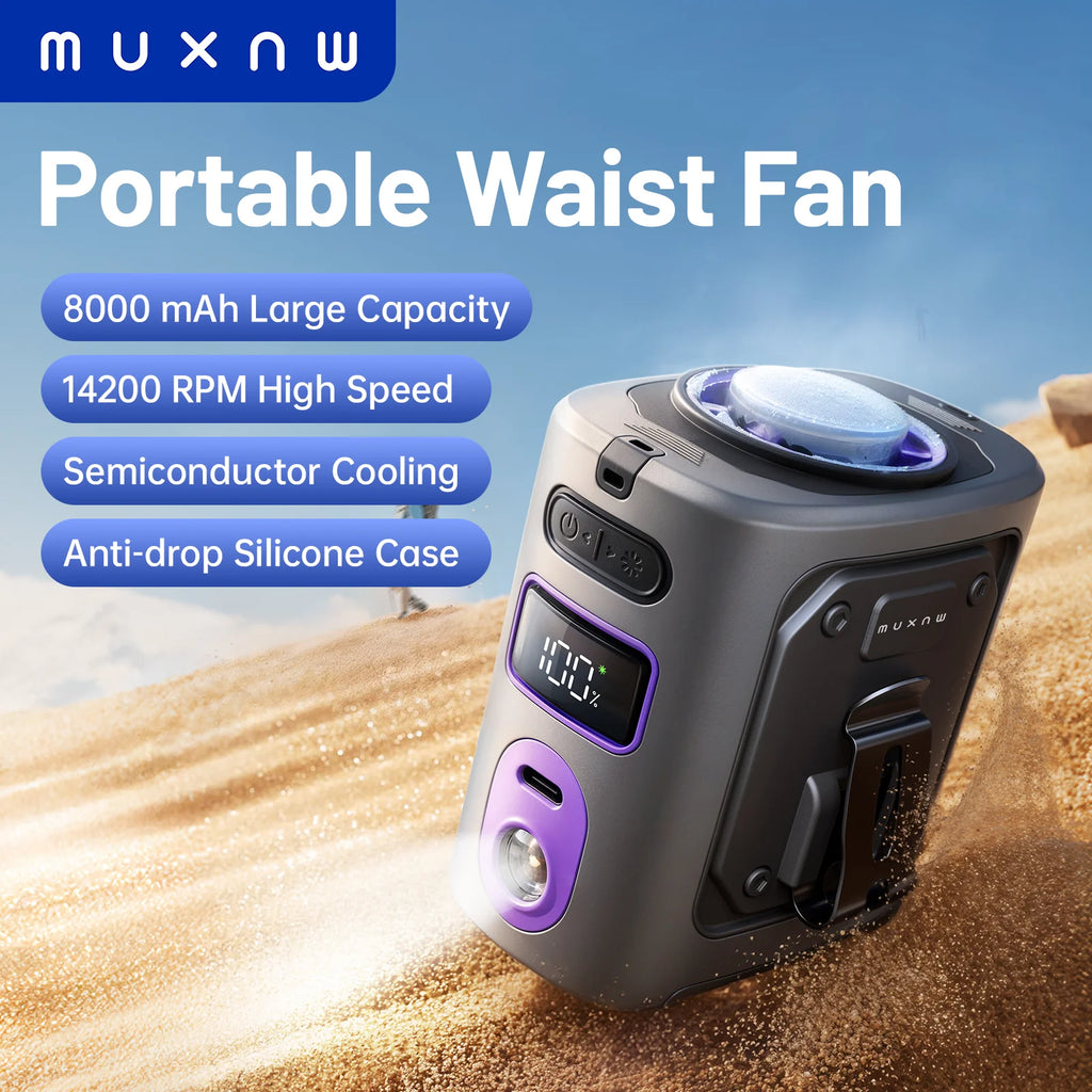 Ventilador de cintura recargable con clip y placa de enfriamiento, 8000mAh, manos libres