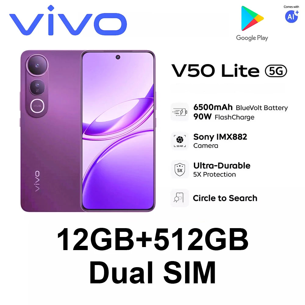 Smartphone VIVO V50 Lite 5G | AMOLED 6.67" 120Hz | Android 15 | 12GB+512GB