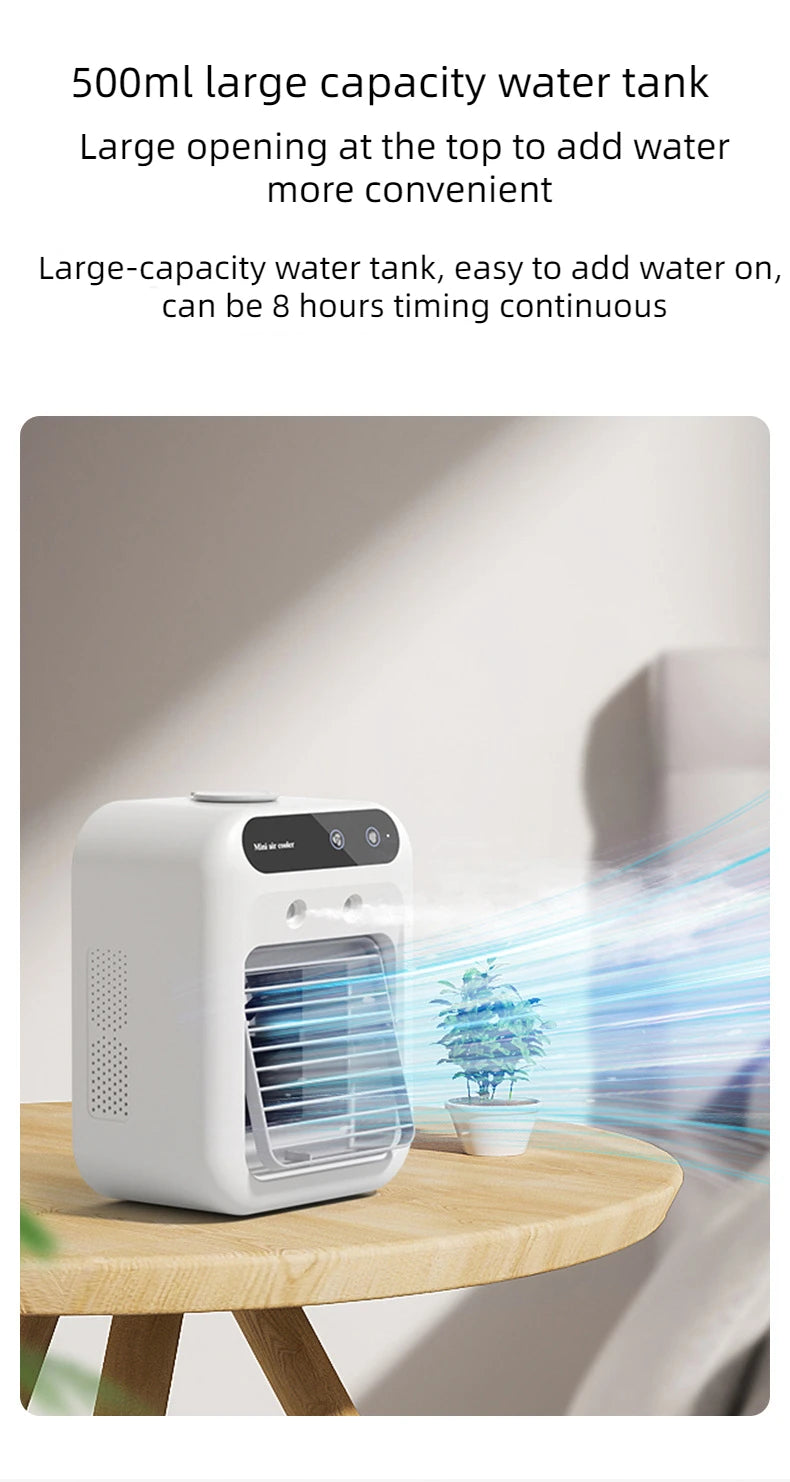 Ventilador humidificador de escritorio USB, tanque de agua, Mini enfriador de aire, dispositivo de refrigeración portátil, batería de litio de 1800mAh, ventilador de operación de bajo voltaje