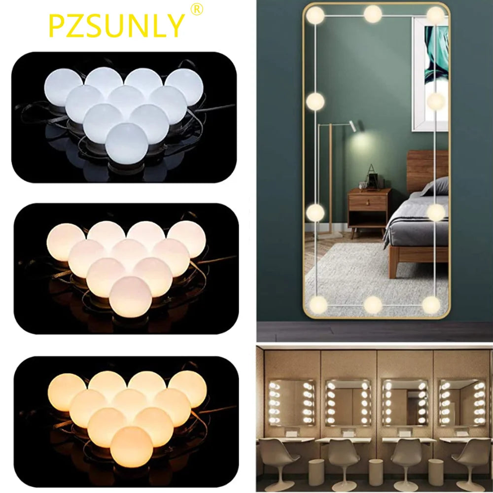 Bombillas de espejo, luces de tocador USB de 5V, iluminación de tocador de baño, luz LED de tocador regulable para espejo de maquillaje, luz LED