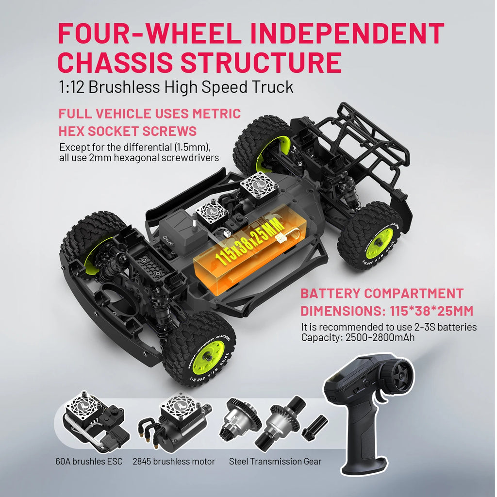 UDIRC Coche de Carreras Todoterreno de Alta Velocidad a Escala 1/12 SIERRA UD1203PRO 4WD, Buggy RC sin Escobillas para Desierto, Modelo de Hobby con Control Remoto para Adultos
