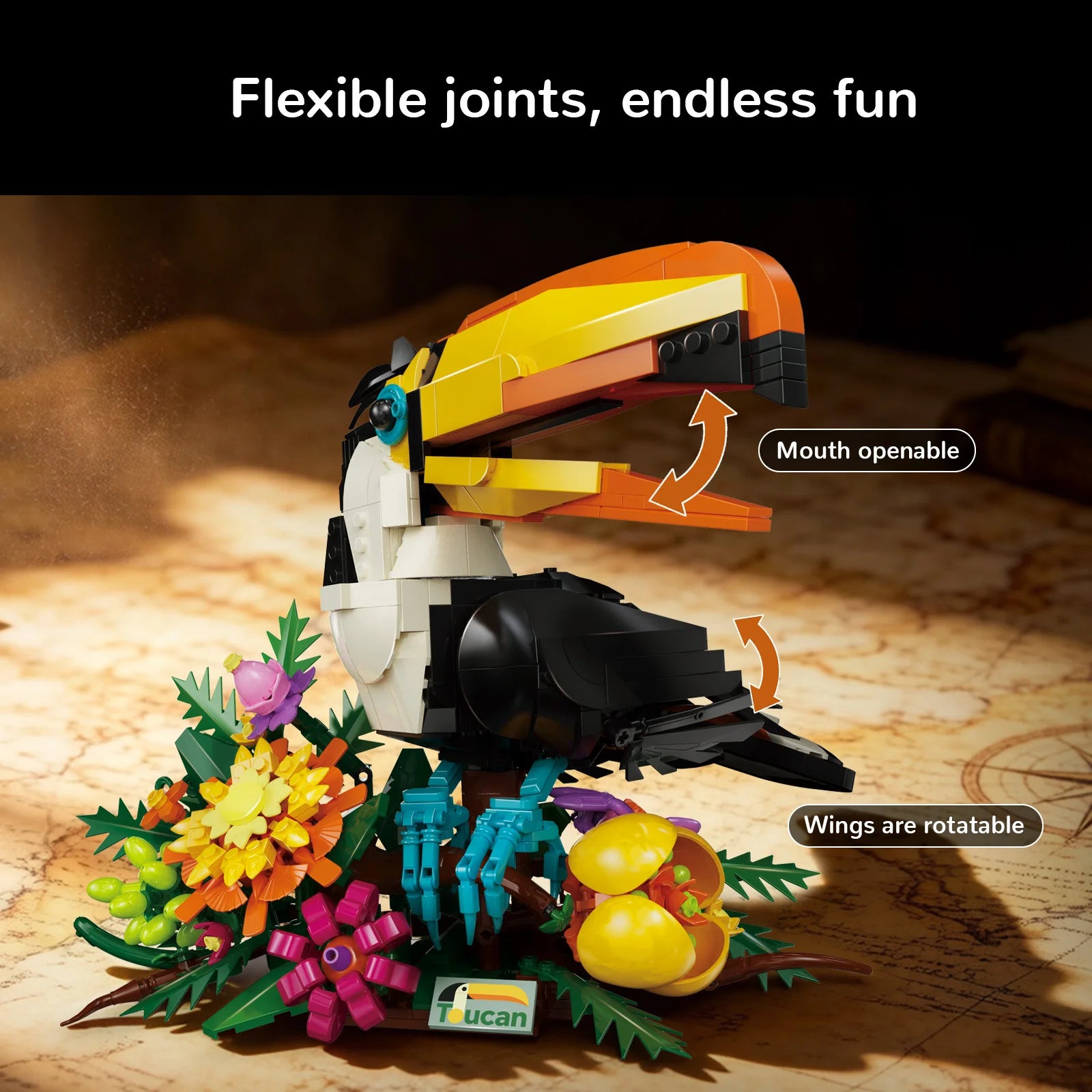 Bloques de Construcción de Tucán de la Selva Tropical 88051, Modelo Botánico de Flor y Pájaro, Decoración de Escritorio, Adorno Natural, Regalo para Adultos, Decoración del Hogar