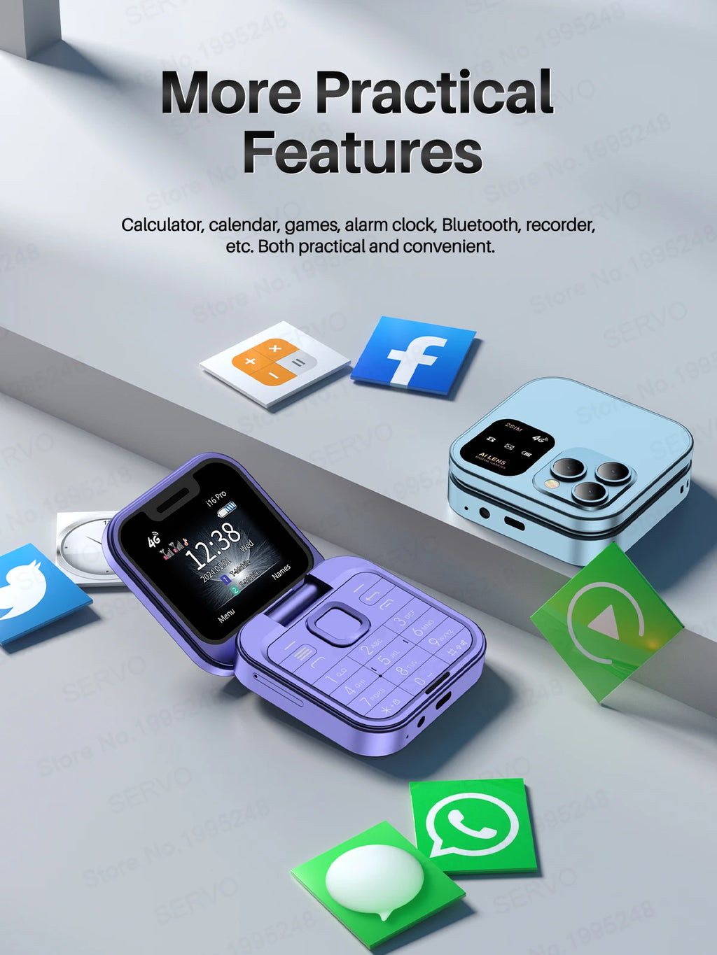 SERVO i16 PRO 4G LTE Mini teléfono móvil con tapa Dual SIM llamada en espera grabación velocidad Dial Radio FM pantalla de 1,77 "teléfonos móviles plegables
