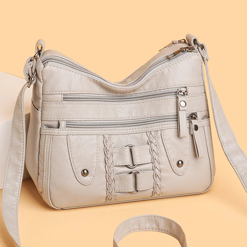 Bolso bandolera retro con múltiples bolsillos, bandolera de piel sintética suave, bolso de mujer, con correa ajustable para el hombro