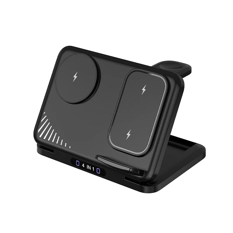 Cargador Inalámbrico 4 en 1 para Dos Teléfonos, Compatible con iPhone 17~12, Samsung S25, Xiaomi, Airpods Pro, Apple Watch 11~2, Carga Rápida Magnética