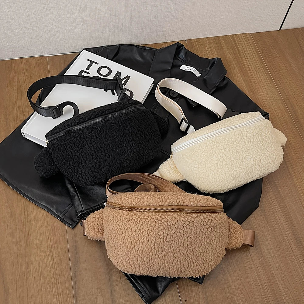 Bolso de Pecho para Mujer con Lana de Cordero, Gran Capacidad