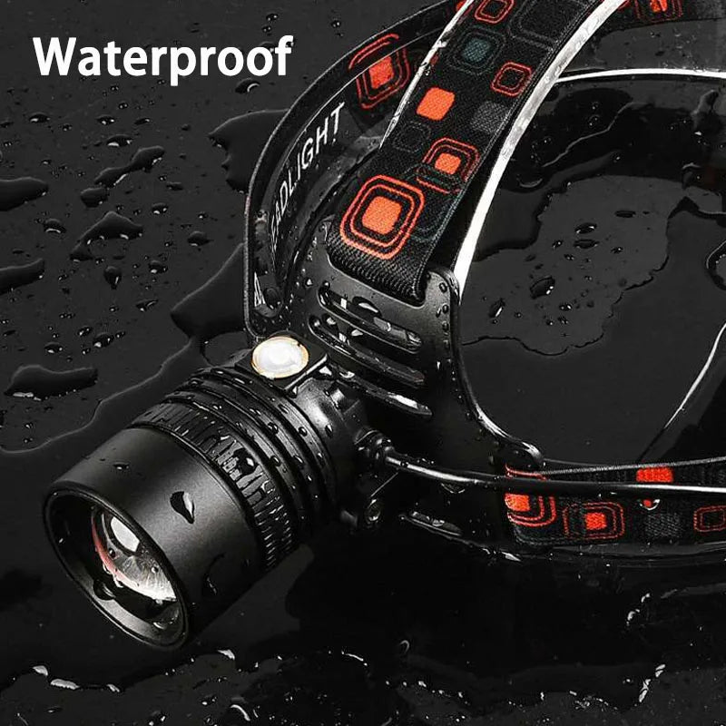 Linterna Frontal LED Recargable de Aluminio con Zoom, para Camping y Pesca