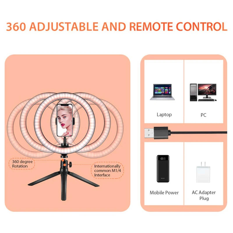 Anillo de luz para Selfie de 33cm, trípode LED de 12 pulgadas, soporte para teléfono, anillo de fotografía, luz de relleno circular, lámpara Led de Color, maquillaje Trepied