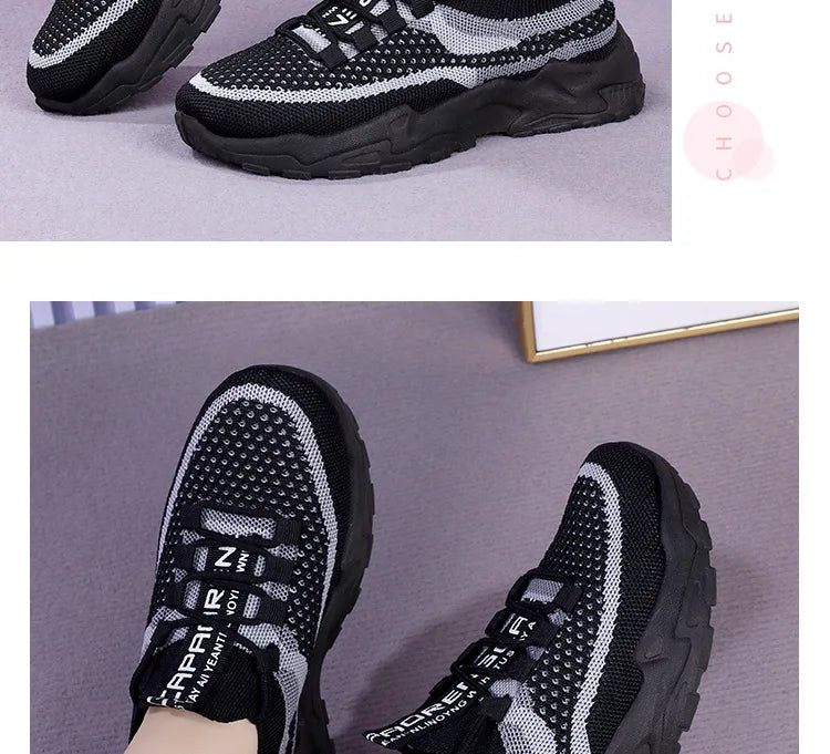 Zapatillas gruesas 2025, zapatos informales para mujer, zapatos deportivos transpirables de malla de aire para primavera y otoño, zapatos para correr de suela blanda para mujer