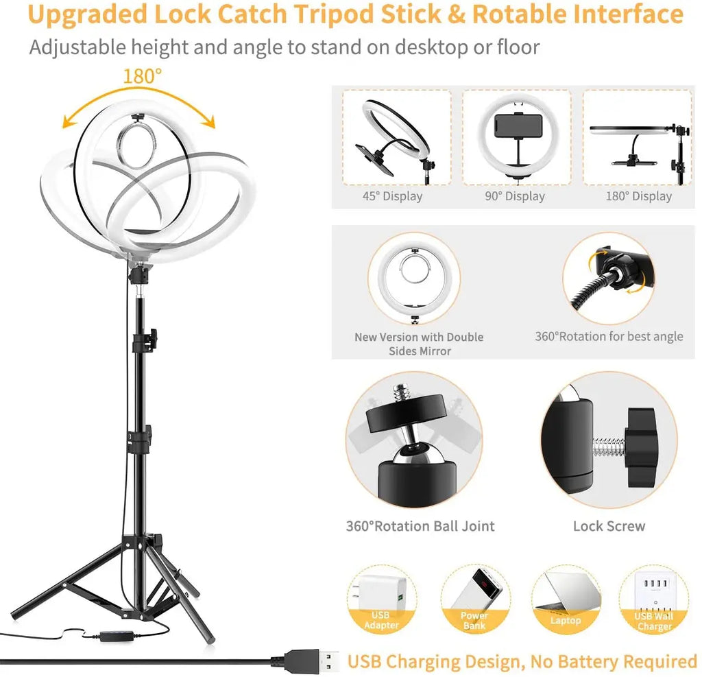 Anillo de iluminación LED para Selfie, lámpara fotográfica con anillo para Selfie, luz de relleno remota USB para YouTube, TikTok, vídeo, soporte y trípode para teléfono en vivo