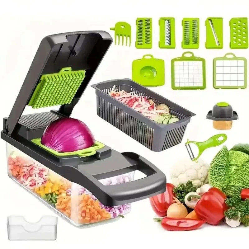 Cortador y rebanador multifuncional de verduras con caja de almacenamiento
