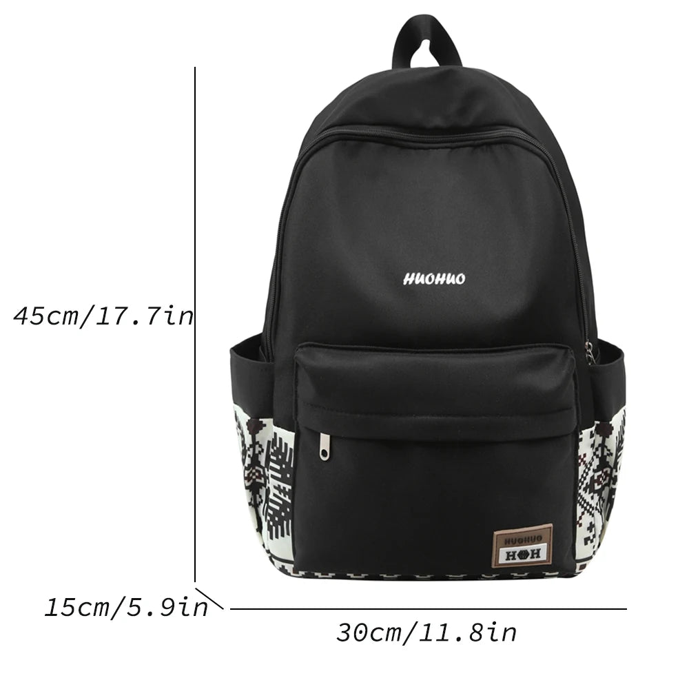 Mochila de Nailon con Estampado Étnico y Múltiples Bolsillos