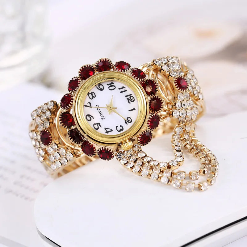 Reloj de Cuarzo de Lujo con Brazalete Dorado Mujer
