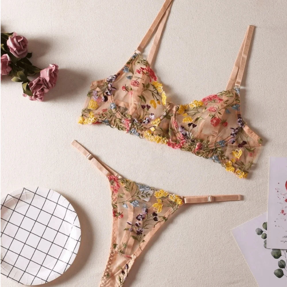 Conjunto de Lencería Floral de 2 Piezas
