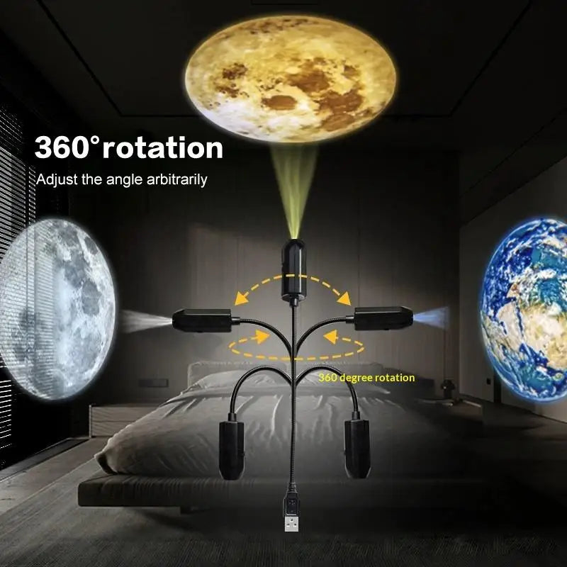 Lámpara de Proyección USB de 6-16 Pulgadas con Diseño de Luna y Tierra, Luz de Ambiente, Cielo Estrellado, Luz Nocturna Romántica para Dormitorio, Proyector de Galaxia