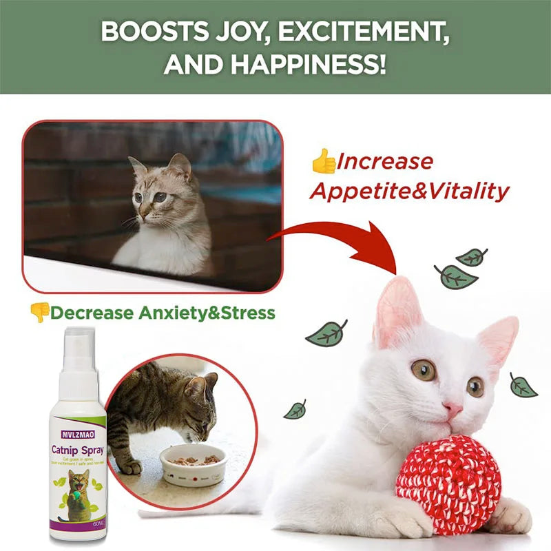 Spray de hierba gatera para gatos, spray para rascar gatos para aumentar el juego, calma el estrés y rinovar juguetes, spray de comportamiento transparente para gatos y gatitos, 60 ml