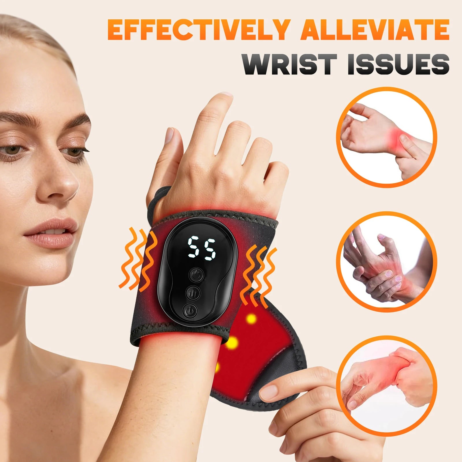 Protector de Muñeca Eléctrico con Calefacción, Masaje por Vibración, Compresa Caliente, Soporte para Muñeca, Tobillera, Protector de Mano, Recargable