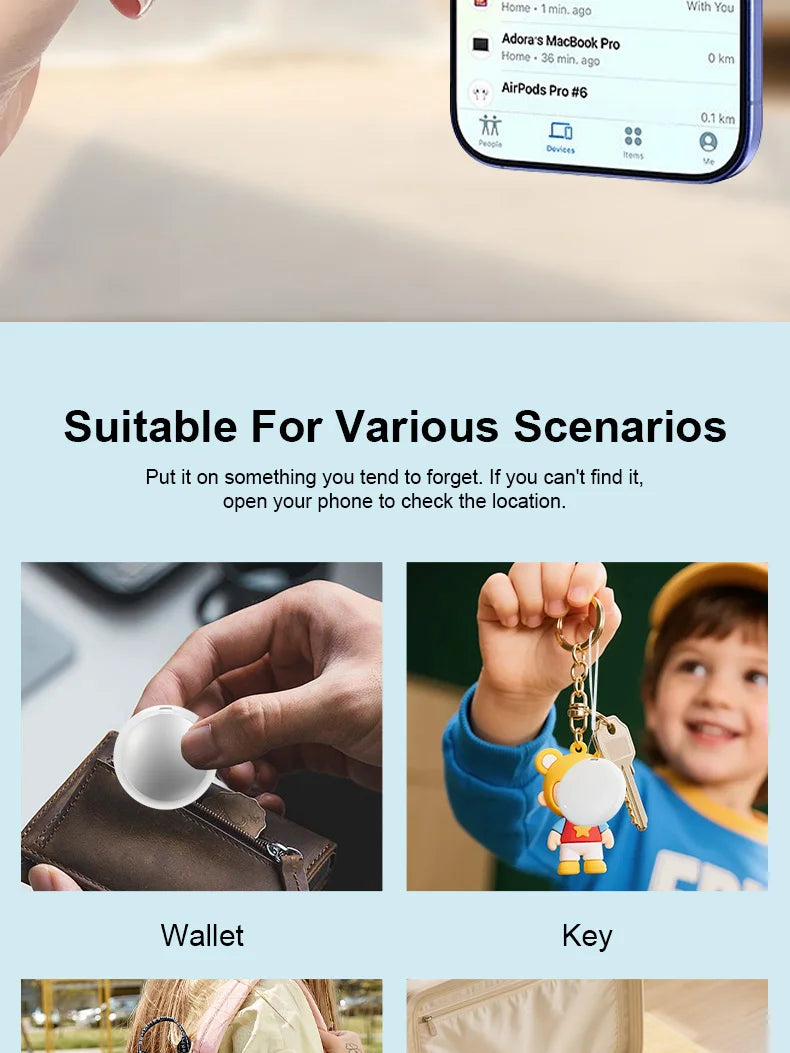 Mini Rastreador Inteligente Compatible con la Aplicación Apple Find My, Localizador Antipérdida para Mascotas, Perros, Gatos, Llaves, Carteras, Equipaje, Teléfonos, Niños, Ancianos
