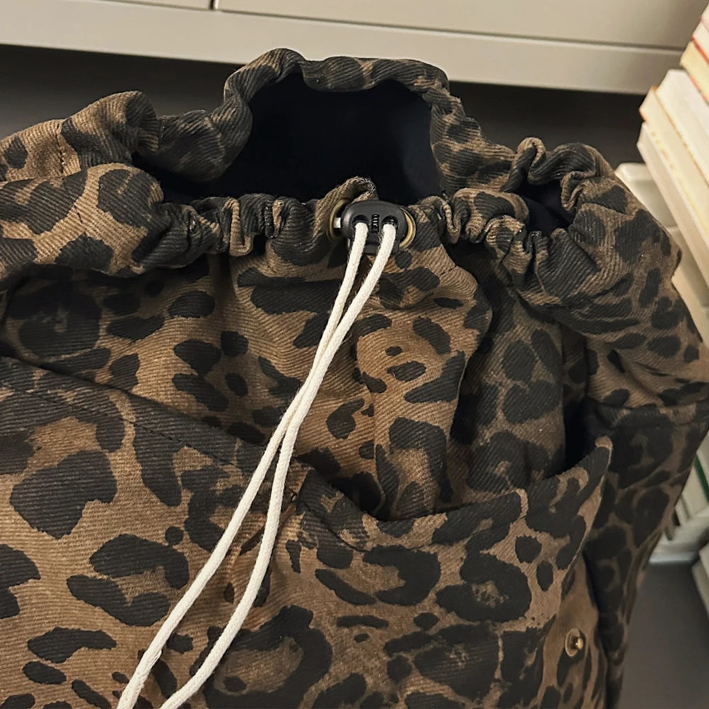 Mochila de Lona Estampado Leopardo Estilo Coreano 2025