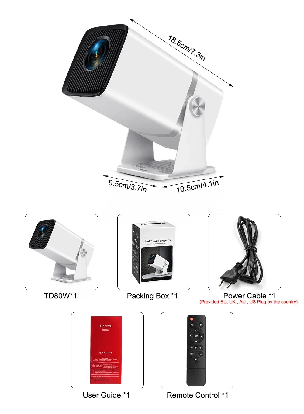 Mini Proyector ThundeaL TD80W Full HD 1080P 4K Android WiFi, Cine en Casa, Reuniones, Videos, Películas, Proyector Portátil TD80 PK HY320