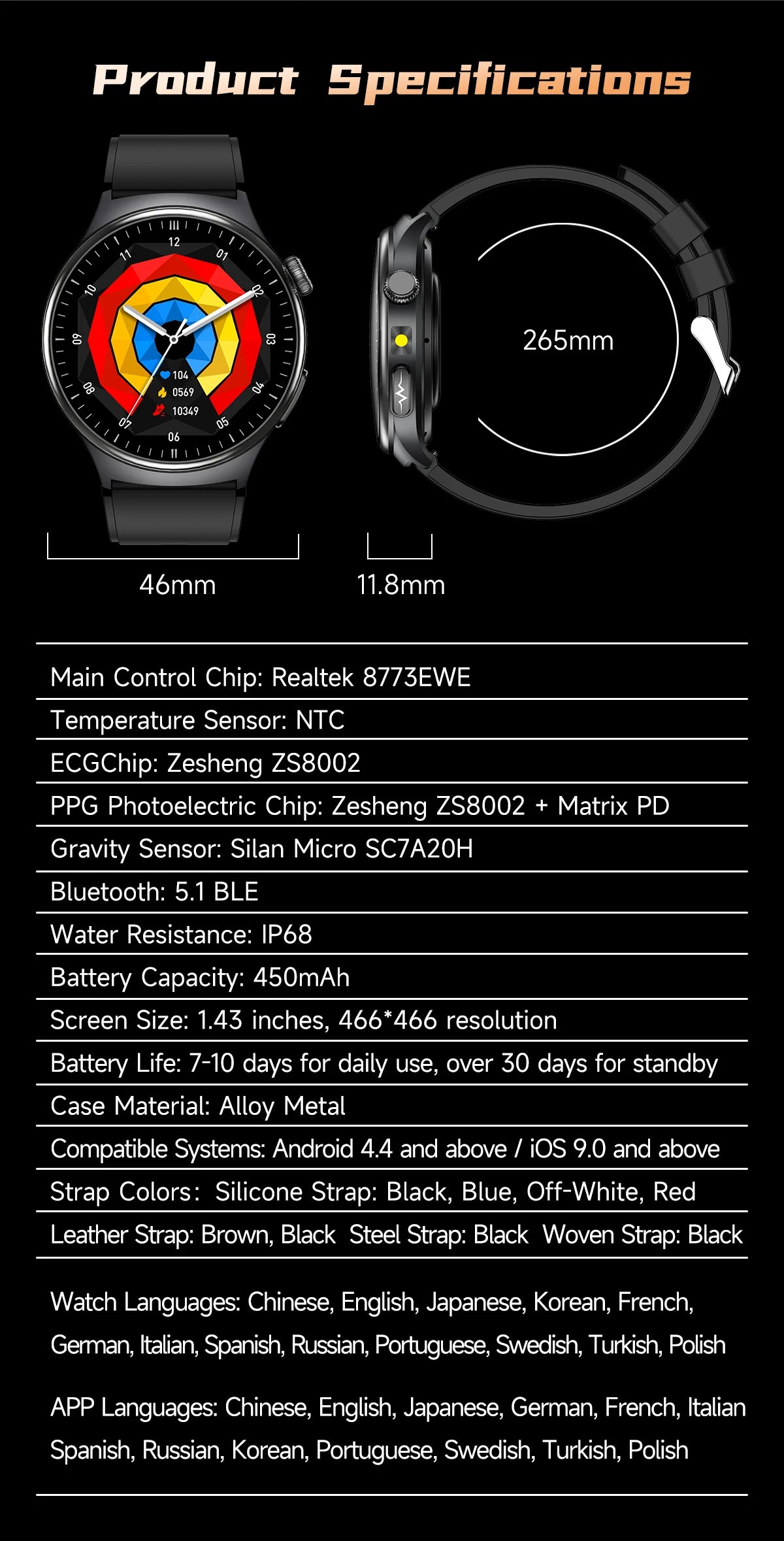 Reloj Inteligente con ECG, Grasa Corporal y Presión Arterial AMOLED