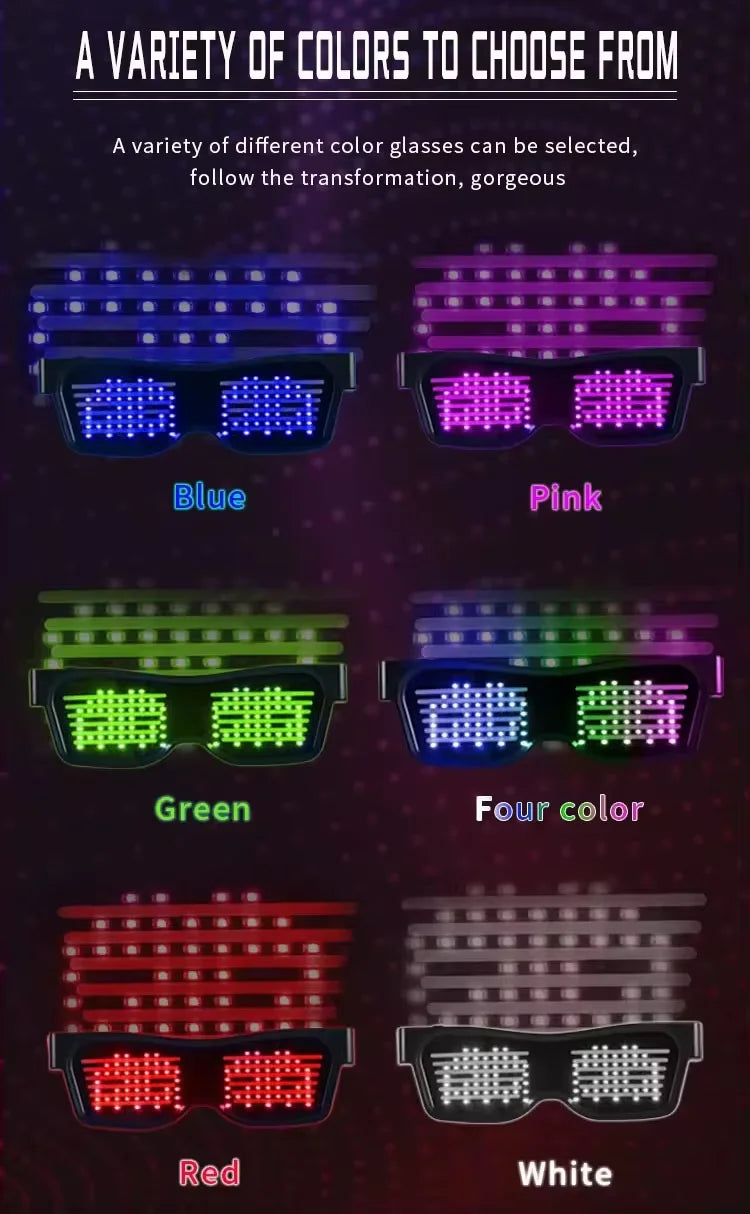 Gafas LED, Control por aplicación Bluetooth Pantalla LED Gafas inteligentes Gafas funky DIY recargables por USB para fiesta, club, DJ, Halloween
