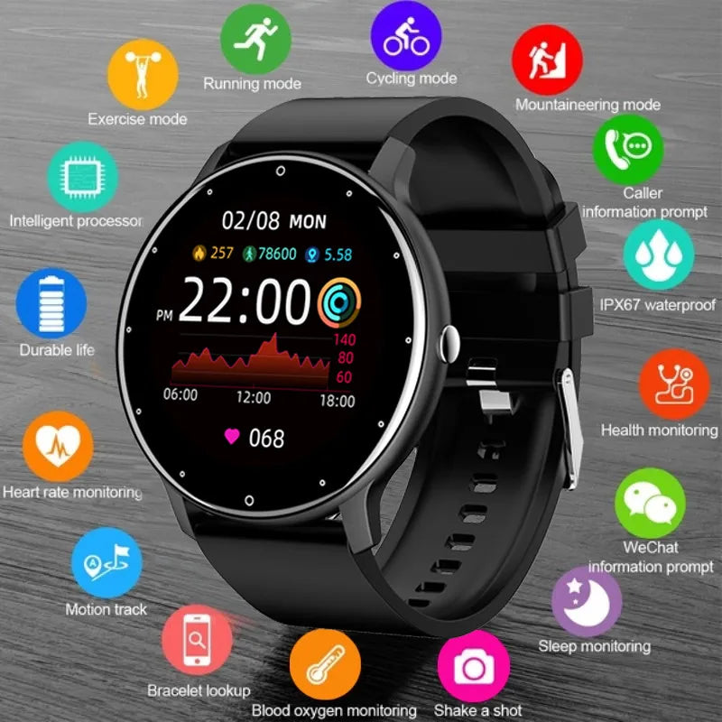 Reloj inteligente ZL02 para hombre, pantalla completamente táctil, rastreador de Fitness IP68, reloj inteligente deportivo resistente al agua, relojes de pulsera con llamadas BT para hombres y mujeres 2026