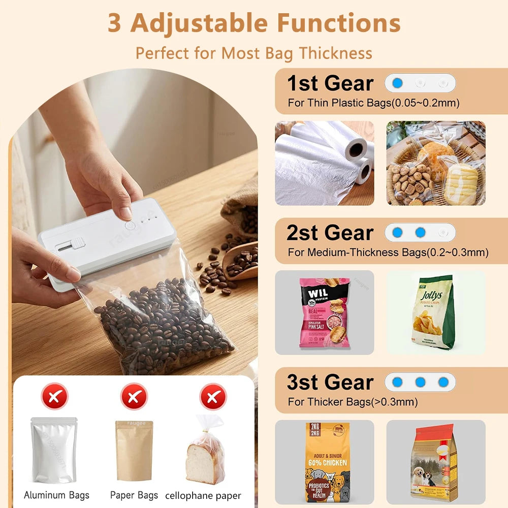 Mini selladora de bolsas portátil recargable para sellado térmico de alimentos