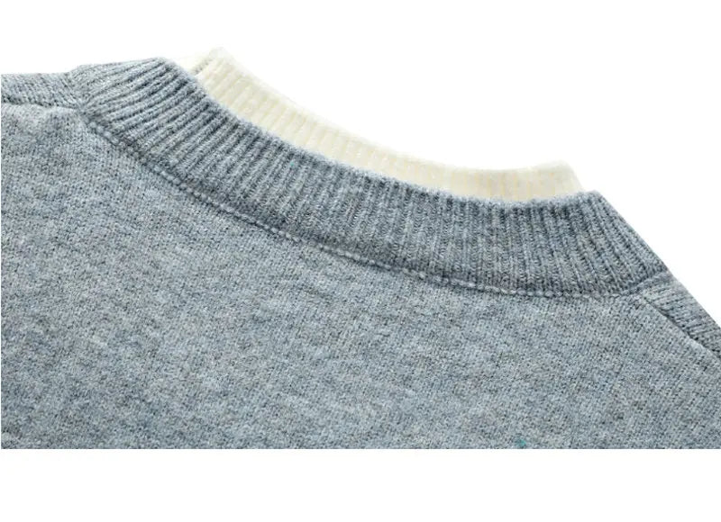Jersey falso de dos piezas para hombre, cárdigan con cuello redondo, ropa de manga larga, suéter de punto informal juvenil cómodo y térmico