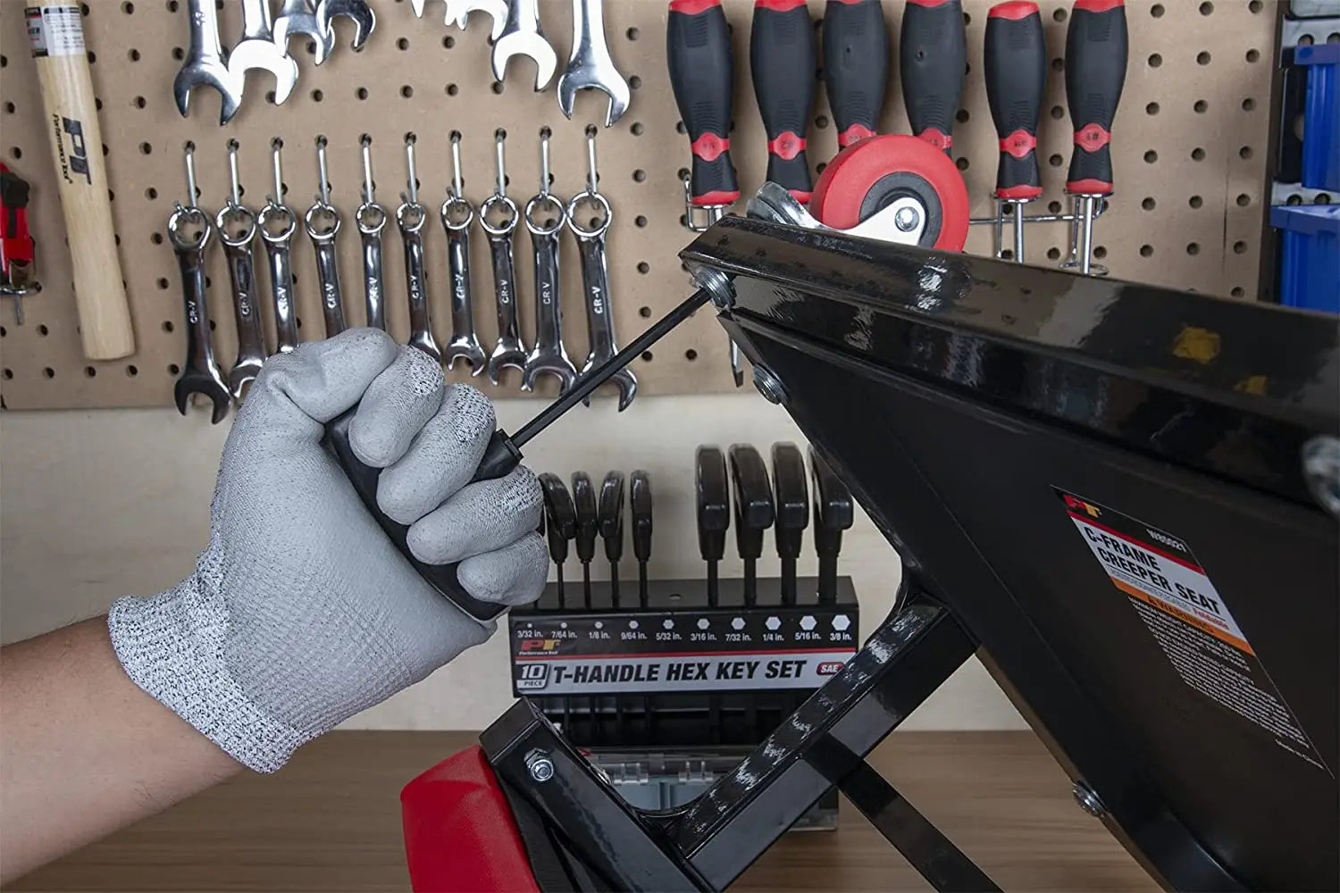 Juego de 10 llaves Allen con mango en T métricas, SAE o Torx con soporte