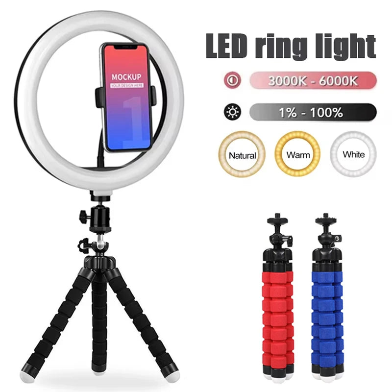 Anillo LED para Selfie, Kit de iluminación de fotografía regulable, lámpara de carga USB con soporte de trípode para grabación de vídeo, transmisión en vivo