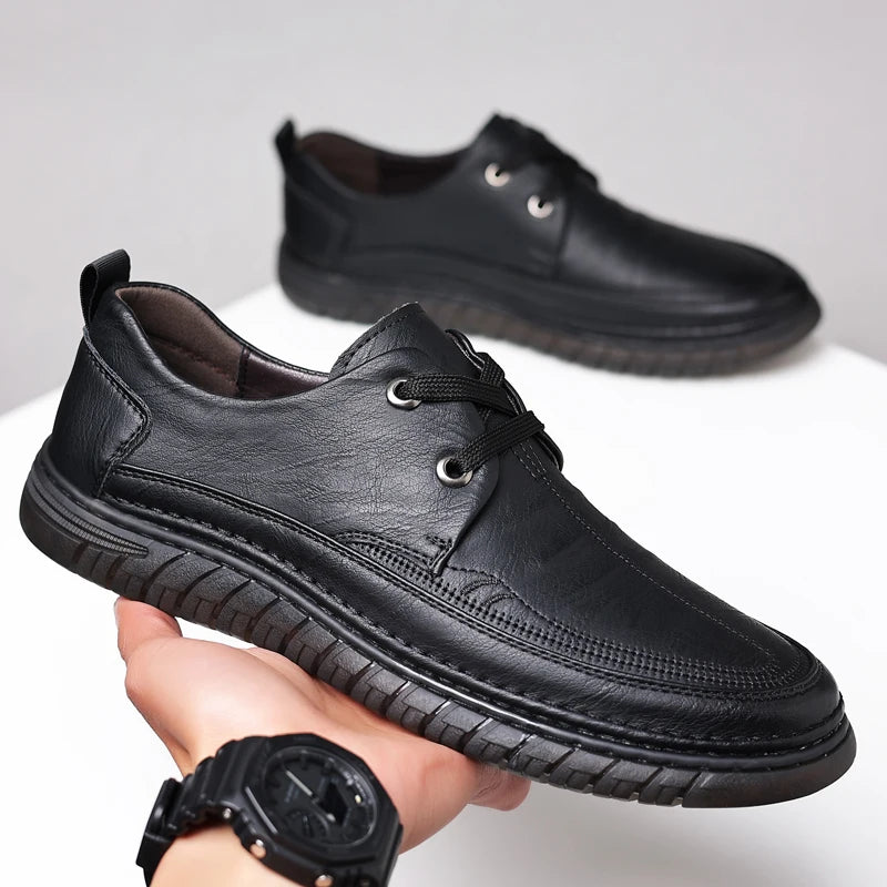Zapatos Oxford de cuero con cordones cosidos a mano y suela antideslizante